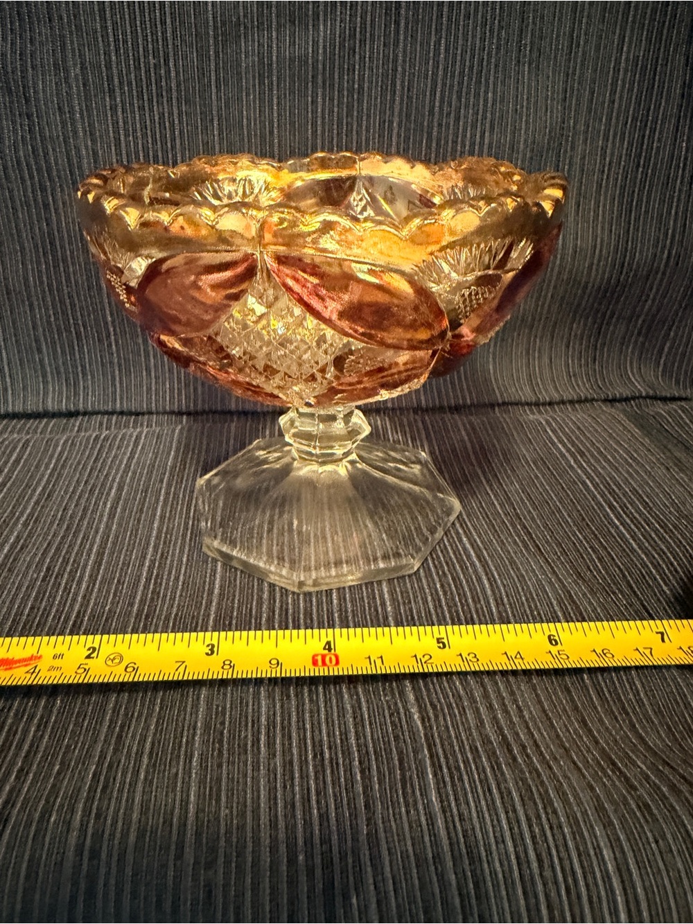 Vintage Cranberry Carnival Glass Pedestal Bowl